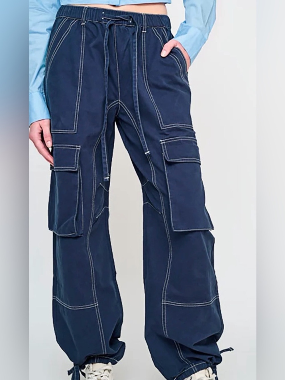 Zara Navy Cargo Jeans Contrast Stitching 2 Gritty Utility Tactical Cyber Y2K